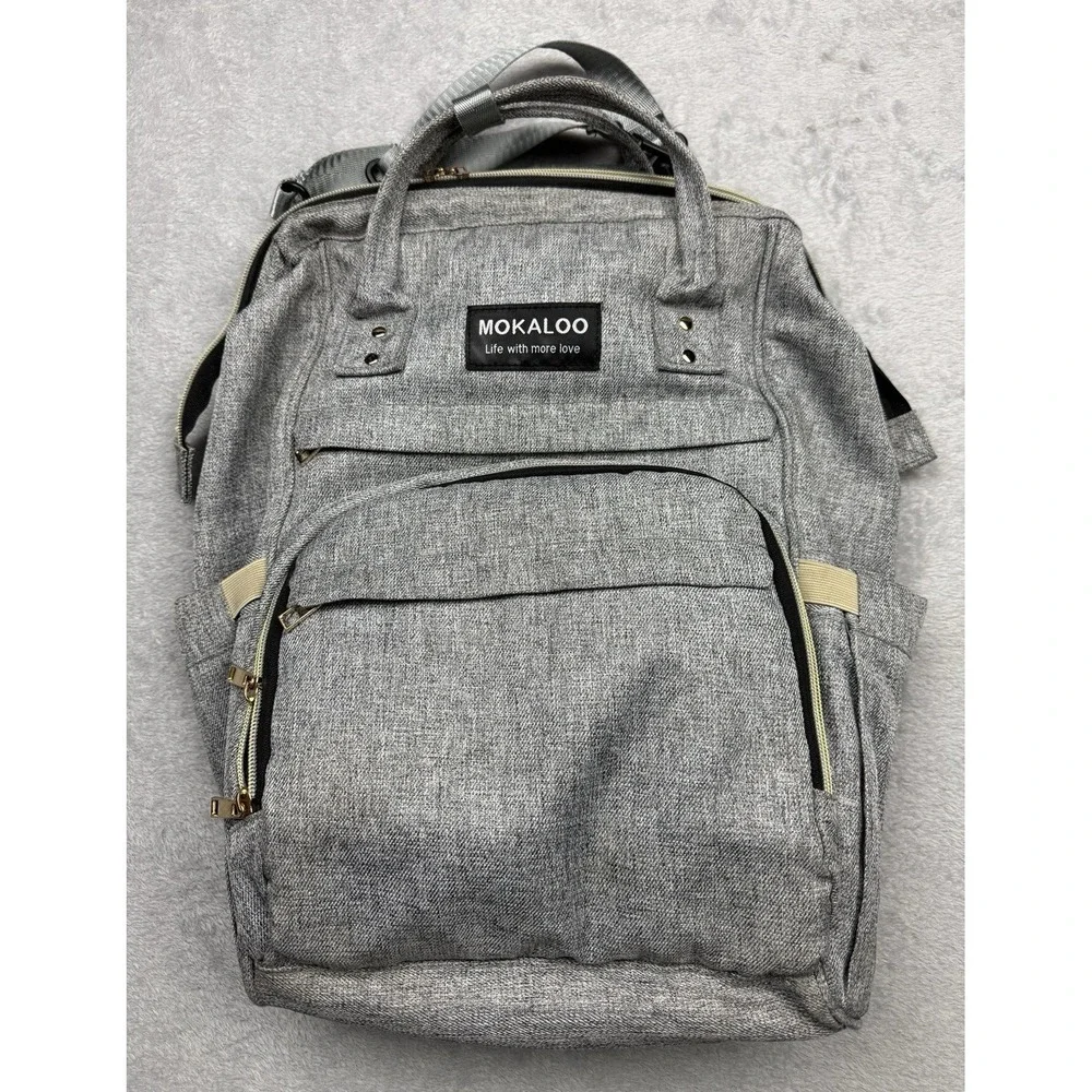MOKALOO Gray Polyester Diaper Bag Backpack w/ Outer Pockets